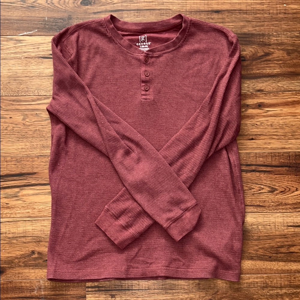 George Burgundy Men’s Long Sleeve Henley Shirt